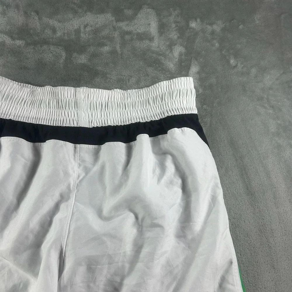Nike Swim Shorts Mens Large White Green Black Colorblock Mesh Lined Trunks Logo